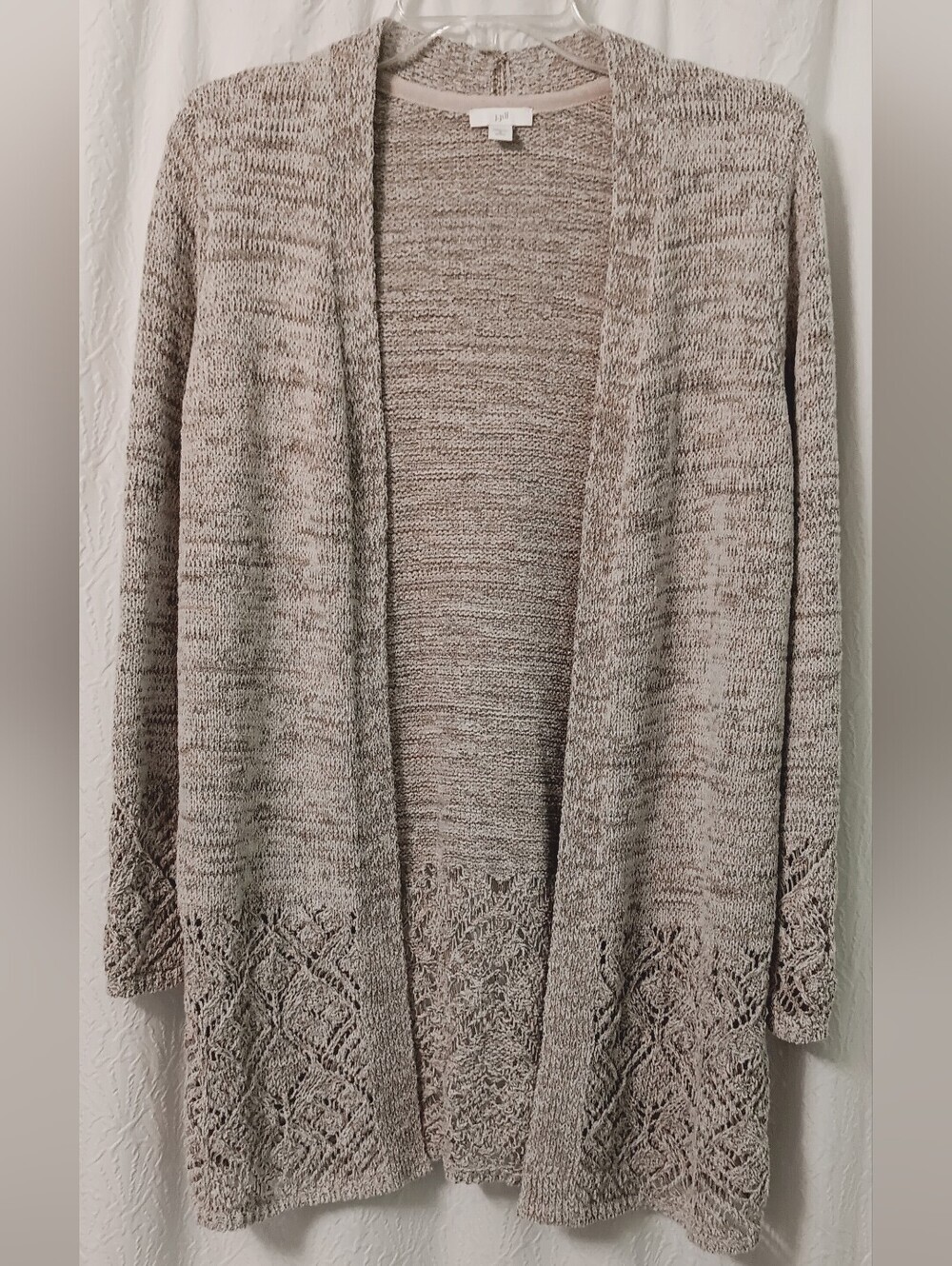 Light Taupe Open-Front Knit Cardigan Sweater